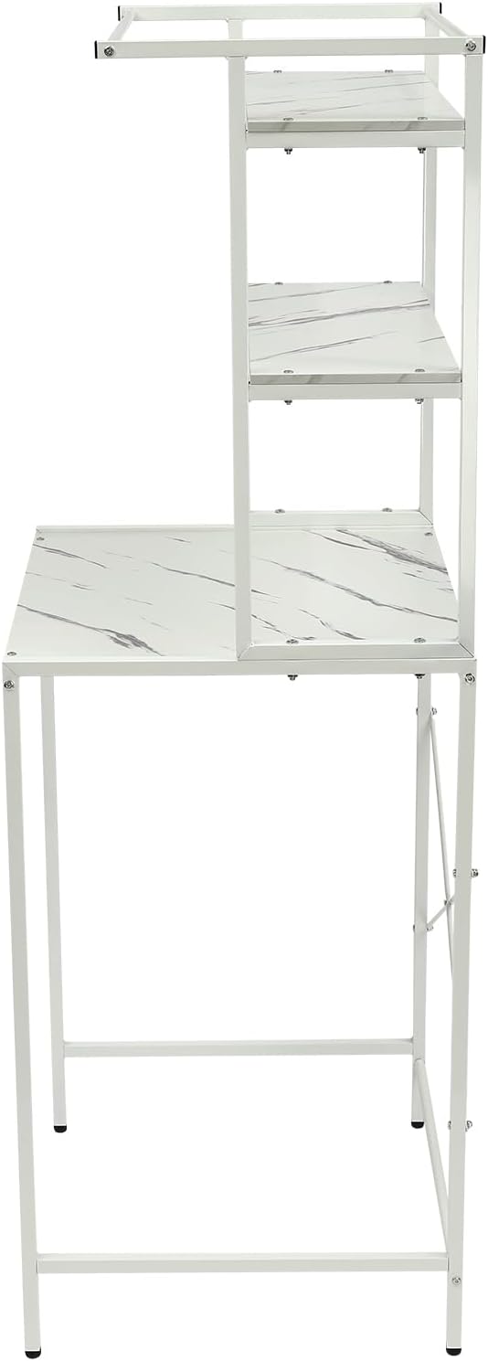 Over The Washer and Dryer Storage Shelf, 3-Tier Bathroom Room Shelf Storage Utility Rack Over The Toilet Washer Dryer Heavy Duty Laundry Room Organizer Bathroom Space Saving Organizer (White+Marble)