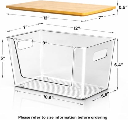 Trash Bag Holder with Bamboo Lid - Stackable Under Sink Organizer & Garbage Bag Dispenser for Kitchen Organization - Large Plastic Holder for Laundry Room, Pantry, Bathroom, Cabinets, 1 Pack