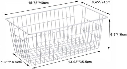 SANNO Freezer Baskets Pantry Storage Bins, Farmhouse Wire Storage Baskets Organizer Storage Bins Large Organizer Bins for Kitchen Organization Storage-Set of 8,White