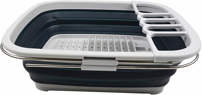SAMMART 8L (2.11Gallons) Expandable Collapsible Dish Drainer - Foldable Drying Rack - Portable Dinnerware Organizer - Space Saving Kitchen Storage Tray (Grey/Slate Grey, 1)