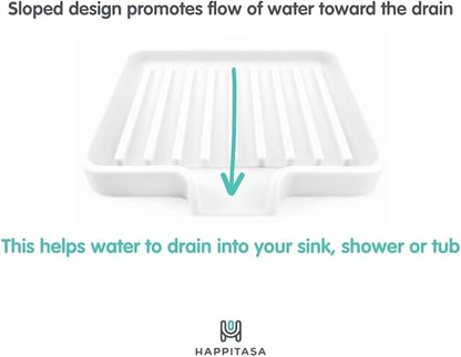 Happitasa Silicone Soap Dish Tray and Sponge Holder with Drain Chute, Pack of 2 | Bathroom and Kitchen Sink Organizer Caddy (Pistachio, 5.2"x4", 7.2 Ounces)