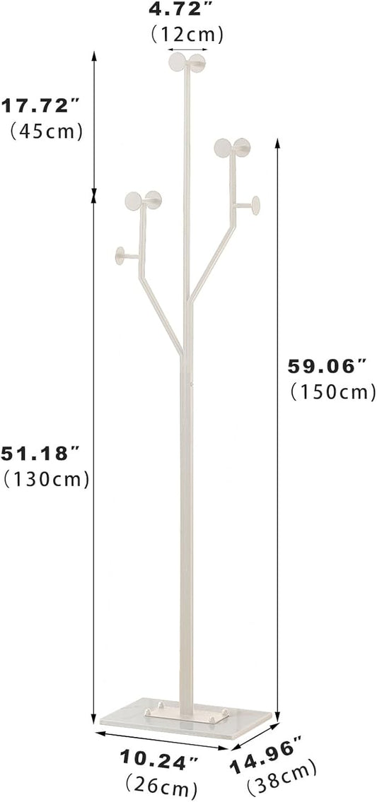 Heavy Duty Coat Rack Tree-shaped Metal Freestanding Coat Tree with Sturdy Marble Base Corner Coat Rack for Bedroom Entryway Hallway 14.96 x 10.24 x 68.9 Inches (White)