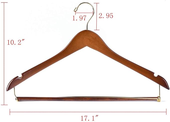 Quality Hangers Wooden Hangers Beautiful Sturdy Suit Coat Hangers with Locking Bar Walnut Finish Gold Hooks (20)