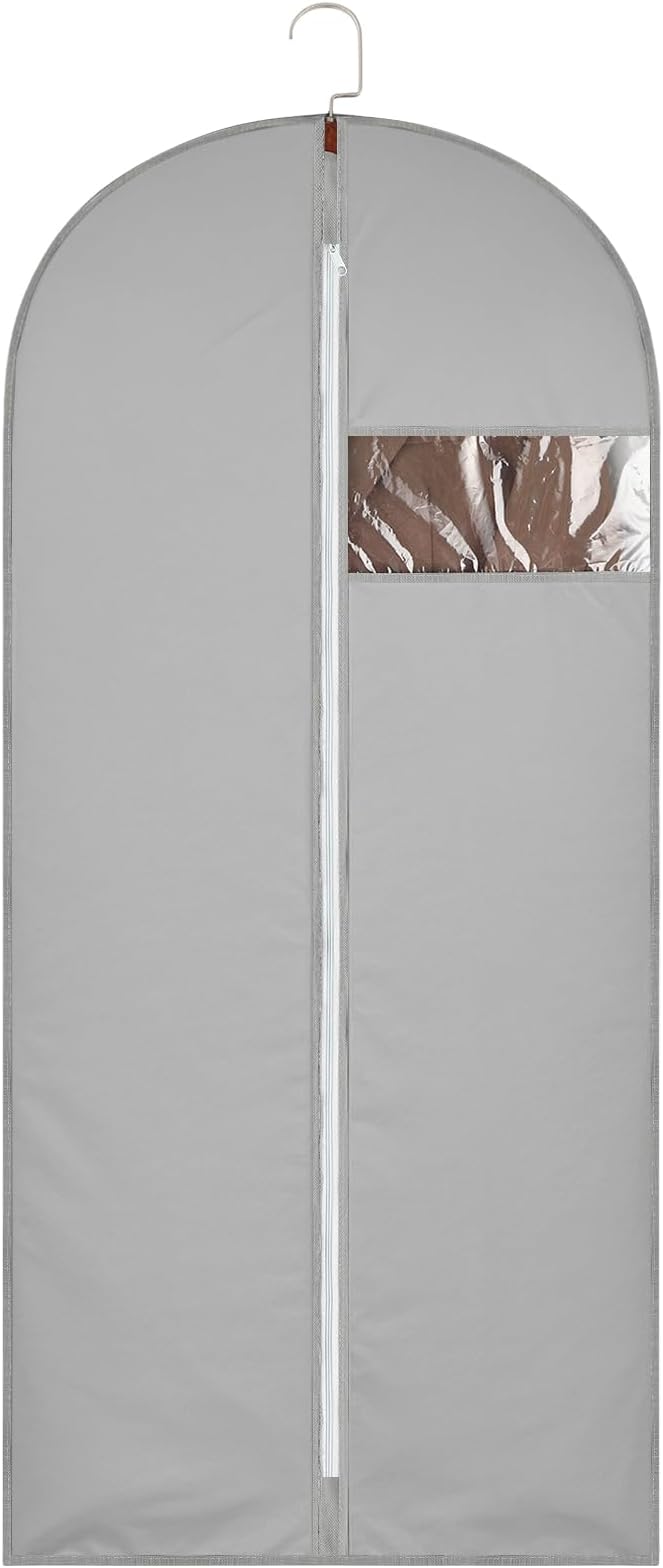 62-Inch Garment Bags Covers,Hanging Clothes Bag, Suit Cover Bags with Clear Window for Hanging Closet Clothes Storage and Travel (Gray)