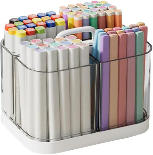 Small Plastic Portable Caddy with Handle, Stackable Pen Holder 4 Compartments, Clear Pencil Organizer for Art Supplies, Crafts, Colored Pencils, Stationery, Markers