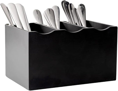 Restaurantware 8.25 x 5.5 x 4.75 Inch Flatware Display 1 Countertop Buffet Utensil Caddy - 3 Compartment For Parties Picnics Homes or Restaurants Black Bamboo Cutlery Holder Upright