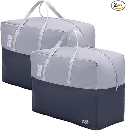 75L Large Zipper Comforter Storage Bag, Folding Blanket Storage Bag with Reinforced Handle, Under-Bed Storage for Bedding, Clothes, Pillows, Grey