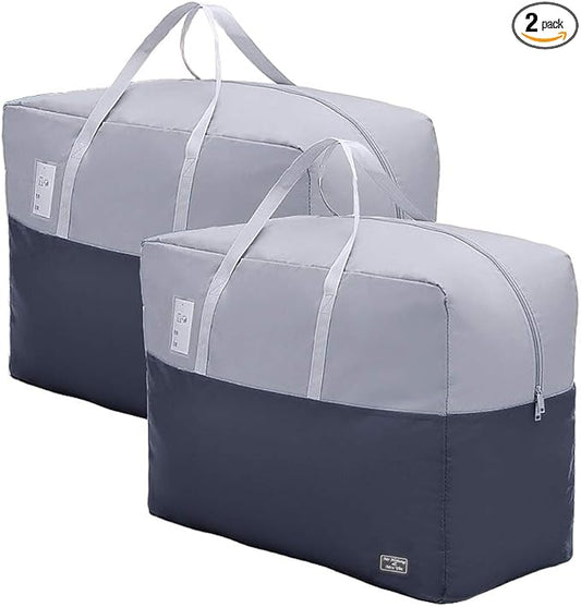 75L Large Zipper Comforter Storage Bag, Folding Blanket Storage Bag with Reinforced Handle, Under-Bed Storage for Bedding, Clothes, Pillows, Grey