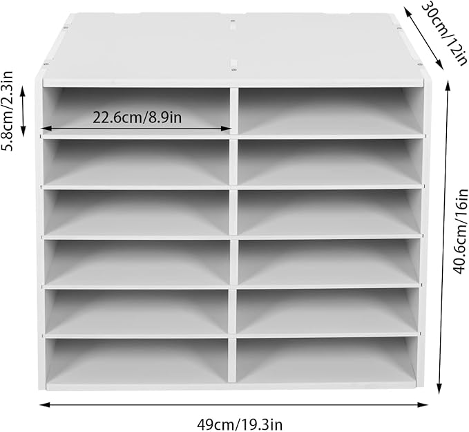Literature Organizer Sorter,Desktop File Sorter Mail Center Magazine Paper Storage PVC Board File Holder Mailbox Student Classroom Keepers for Home&Office (White, 12 Slots)