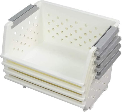 4-Pack White Stackable Storage Basket, Stacking Kitchen Organizer Bins