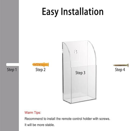 Hipiwe Wall Mount Remote Control Holder Clear Acrylic Media Organizer Storage Box Coffee Table and Nightstand Convenient Remote Control Caddy (One Compartment)