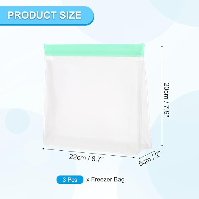 PATIKIL 8.7"x2"x7.9" Reusable Freezer Bag, 3 Pcs Leakproof Zip Food Storage Stand Up Bags Fridge Snack Vegetable Fruit Ice Container for Long-Lasting Freshness, Green