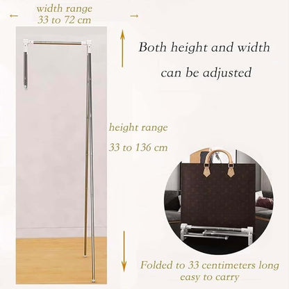 Portable Travel Garment Rack, Collapsible Clothes Rack, White, Stainless Steel, 16"D x 35"W x 53"H, 8.8 Pounds, Foldable, Portable, Collapsible