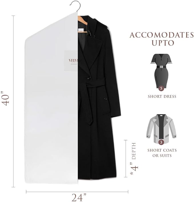 Premium 40” Cotton Garment Bag for Hanging Clothes and Storage | Breathable Hanging Garment Bag for Full- Dresses, Fur Coats, Gowns, and More - Clothing Bags for Hanging Clothes (PACK OF 2, 40 INCHES)