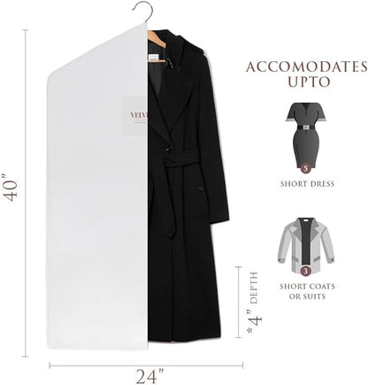 Premium 40” Cotton Garment Bag for Hanging Clothes and Storage | Breathable Hanging Garment Bag for Full- Dresses, Fur Coats, Gowns, and More - Clothing Bags for Hanging Clothes (PACK OF 2, 40 INCHES)