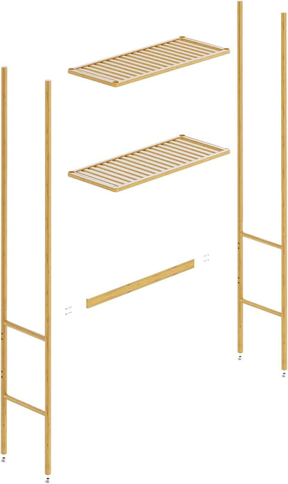 QSN SILK LU 2 Tier Over The Toilet Organizer Rack Bamboo, Freestanding Bathroom Toilet Storage Shelf, Space Saving and Easy to Install, Adjustable Feet, Adjustable Bottom Rod