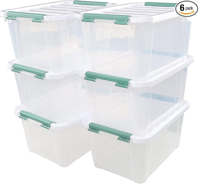Cinkyou 6 Packs 20 L Latching Plastic Storage Box, Clear Stackable Storage Container Bins with Lids
