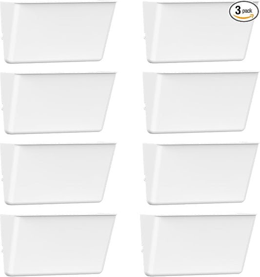 Clear Acrylic Single Pocket, Plastic Hanging Wall Mount File Holder for Office Home (White, 8 Pack)