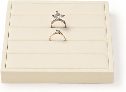 Oirlv Microfiber Velvet Ring Display Stand Small Ring Tray Showcase Jewelry Display Home Organizer(Beige)