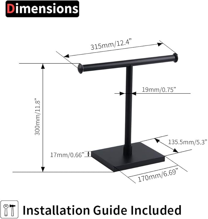 SUS 304 Stainless Steel Hand Towel Holder Standing Tree Rack for Bathroom Vanities Countertop, Matte Black DZY011-BK