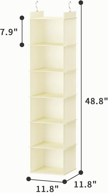 YOUDENOVA Hanging Closet Organizer, 6-Shelf Closet Hanging Shelves, Beige