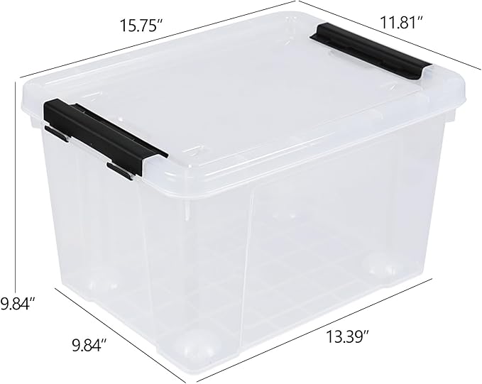 Buyitt 4 Packs 22 Qt. Plastic Storage Bins with Lids, Stackable Storage Containers Box with Latches, Clear
