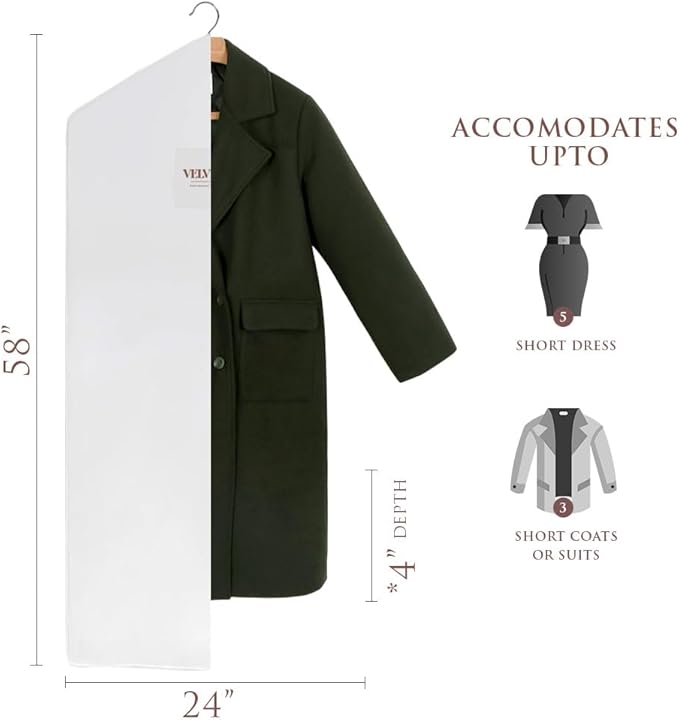 Premium 58” Cotton Garment Bag for Hanging Clothes and Storage | Breathable Hanging Garment Bag for Full- Dresses, Fur Coats, Gowns, and More - Clothing Bags for Hanging Clothes