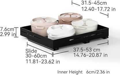 Pull-out Cabinet Organizer,Adjustable Depth(12.8"-17.5") And Width(14.8"-20.5"),3 Silent slides and 2 Support Pulleys,Easy to Assemble and Heavy-Duty Storing slide-out drawer,Black