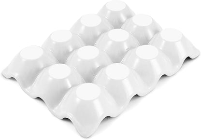 Flexzion 12 Eggs Ceramic Egg Holder, 12 Porcelain Egg Tray Storage Box, Non-Slip Egg Plate, Egg Holder, Egg Carrier Egg Box for Home, Kitchen, Fridge, Restaurant, White