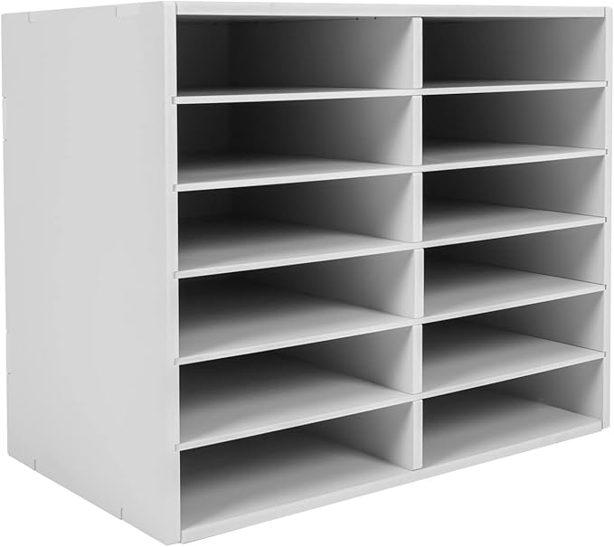 Literature Organizer Sorter,Desktop File Sorter Mail Center Magazine Paper Storage PVC Board File Holder Mailbox Student Classroom Keepers for Home&Office (White, 12 Slots)