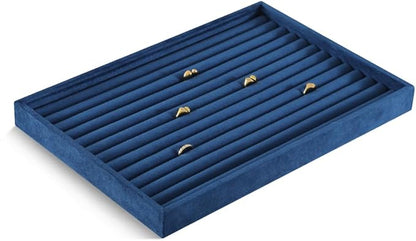 Velvet Ring Display Tray, Stackable Muilt Slot Rings Ear Stud Storage Tray, Drawer Insert Jewelry Accessories Organizers Plate (Blue)