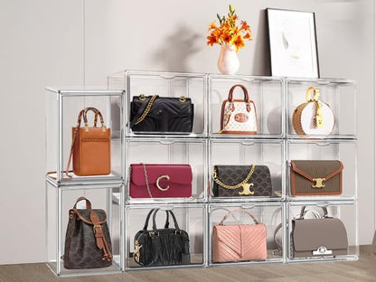 EDS FAM 1 Pack Size 14 Acrylic Boot Shoe Box, X-Large Handbag Organizer Clear Storage Bins with Magnetic Lid Acrylic Display Case for Shoes, Book, Cosmetic, Figures, Collectibles, Purse