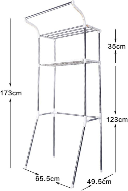 BAOYOUNI Over The Toilet Storage Shelf Units Bathroom Organizer Above Washer Dryer Space Saver Standing Rack 2-Tier 25.78 W X 19.48 D X 68.11 H Inches, Ivory