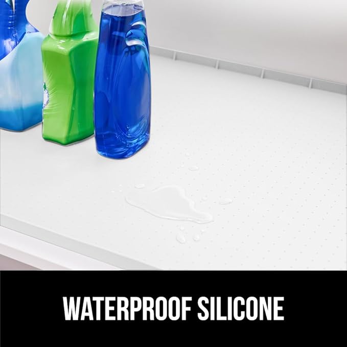 GORILLA GRIP Waterproof Silicone Under Sink Mat with Raised Lip for Kitchen and Bathroom, 28 x 22 in, Cabinet Shelf Liner Stay in Place Mats Dishwasher Safe Drawer Liner, Organizer Tray, White