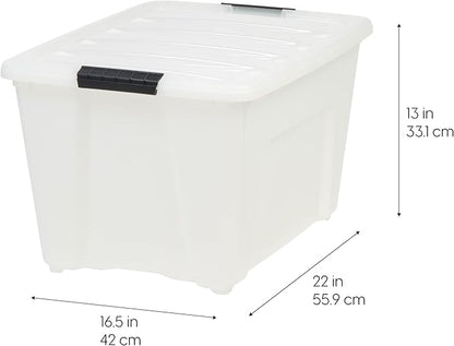 IRIS USA 54 Qt Stackable Plastic Storage Bins with Lids, 6 Pack - BPA-Free, Made in USA - Discreet Organizing Solution, Latches, Durable Nestable Containers, Secure Pull Handle - Pearl