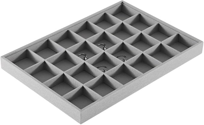 Dansmiy Linen 24 Grid Stackable Rings Earrings Display Tray, Brooch Ear Stud Cufflinks StorageTray, Jeweler Shop Counter Showcase Table Top Organizers, Makeup Table Drawer Insert Jewelry Tray