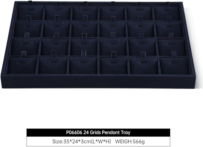 Dansmiy Linen Stackable Necklace Storage Tray, 24 Grid Pendant Display Tray, Jewellery Shop Counter Showcase Table Top Organizers, Makeup Table Drawer Insert Jewelry Tray