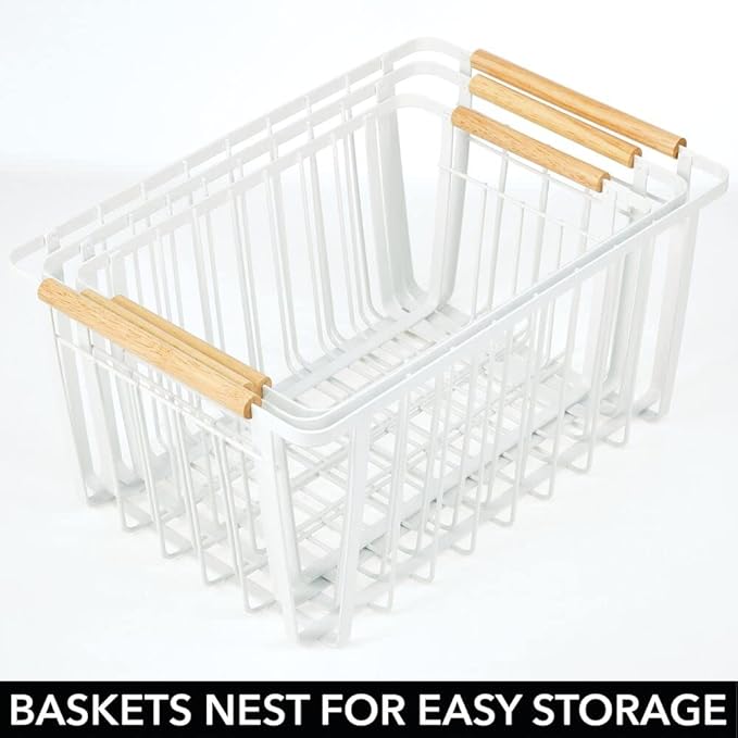mDesign Metal Farmhouse Wire Organizer Storage Bin Basket with Handle - Rustic Container Organizers for Cabinet, Shelves, Counter, Bathroom, or Kitchen Pantry - Set of 6 - Matte White