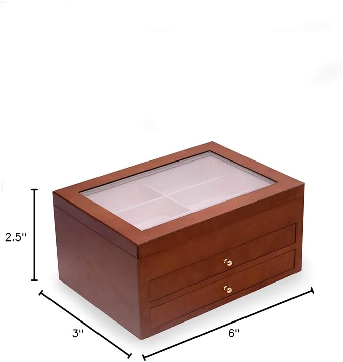 Bey-Berk Luxury Designer 18 Eyeglass and Sunglass Storage Box in Real Wood, Extra Large Slots, Soft Velour Lining, Dresser Organizer