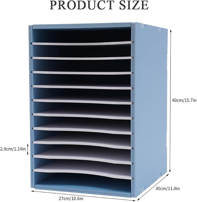 Vertical Desktop Sorter, 11 Slots Blue Mail Organizer Vertical File Organizer, PVC Paper Sorter Organizer with 11 Adjustable Compartments, Construction Paper Storage Mailbox for Home Office (Blue)