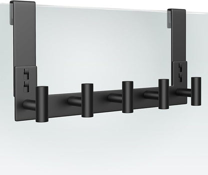 WUIVIUT Over The Shower Wall Hook, Towel Racks for Glass Shower Door, Heavy Duty Rack Bathroom Hooks for Robe, Coat (5 Hook, Fits 3/8'' Thick)