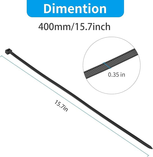 XINGO 16 Inch Black Large Zip Ties Heavy Duty 500 Pack, 200 LBS Ultra Strong Plastic Wire Ties, Large Cable Ties Extra Long Tie Wraps, Indoor and Outdoor UV Resistant