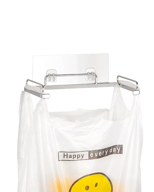 YQh Garbage Bag Holder Stainless Steel for Kitchen Cabinet Doors and Walls, Under Sink Plastic Bag Hooks, Kitchen Trash Can, Grocery Bag Holder, Front Opening Design, Easy to Pick and Place