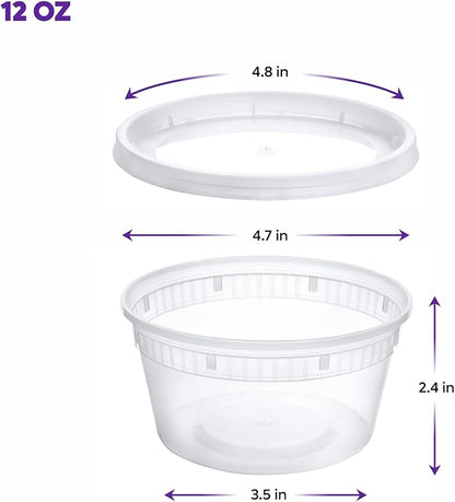 Pantry Value [12 oz. - 48 Count Plastic Food Storage Deli Containers with Lids - Perfect for Storing Soups, Sauces, and Snacks