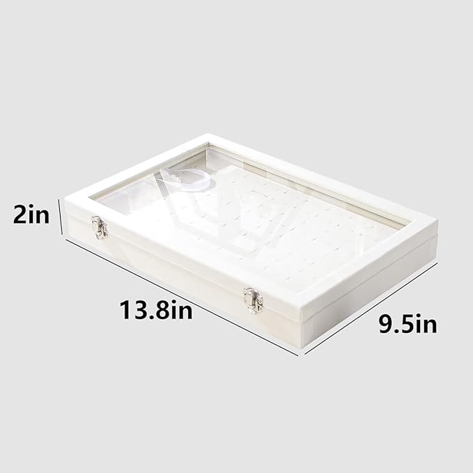 Ring Display Case, Jewelry Organizer Box, Earring Holder for Girls, Velvet Display Tray (Beige, 100 Slots)