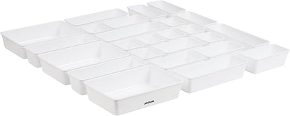 Mind Reader 25-Piece Drawer Organizer Set, Storage Trays for Kitchen, Bathroom, Office, Makeup, Jewelry & More, Junk Drawer Tray, Utensil Holder, Plastic, White