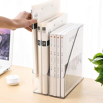 Magazine Holder, Clear Plastic Vertical File Magazine Organizer, Desktop File Magazine Book Storage Shelf for Office Desk(2PCS)