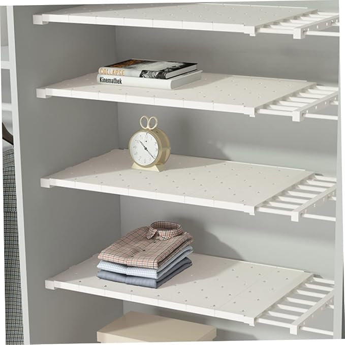 Closet Shelf Wardrobe Storage Rack Retractable Airing Cupboard Organiser for Kitchen Bookcase White 30-42cm Length 24cm Width, Shelf Dividers