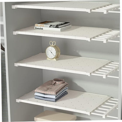 Closet Shelf Wardrobe Storage Rack Retractable Airing Cupboard Organiser for Kitchen Bookcase White 30-42cm Length 24cm Width, Shelf Dividers