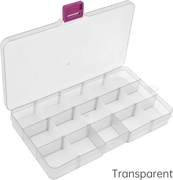 OriGlam 1pcs 17x10CM Plastic Organizer Storage Box with Adjustable Dividers, Jewelry Storage Container Box for Office Supplies Beads Crafts Fishing Tackles (Transparent)